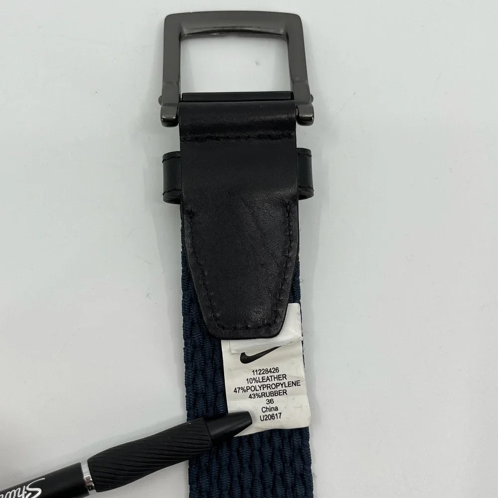 Nike Belt Mens 36 Blue G-Flex Woven Braided Golf Casual Leather Trim Stretch